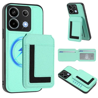 For Xiaomi Poco X6 5G / Xiaomi Redmi Note 13 Pro 5G Magnetic Case TPU + PU Leather Phone Back Cover with Detachable Card Holder - Mint Green