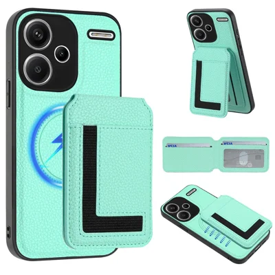 For Xiaomi Redmi Note 13 Pro+ 5G Magnetic Case TPU + PU Leather Phone Back Cover with Detachable Card Holder - Mint Green