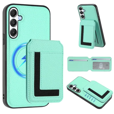 For Samsung Galaxy A26 5G Magnetic Case TPU + PU Leather Phone Back Cover with Detachable Card Holder - Mint Green
