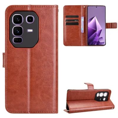 For Infinix Note 50 Pro+ 5G PU Leather Case with Strap Crazy Horse Texture Phone Wallet Cover - Brown