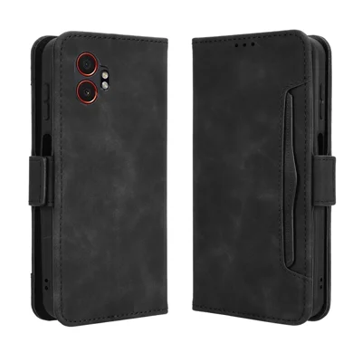 For Samsung Galaxy XCover7 Pro Leather Case Phone Wallet Cover with Multiple Card Slots - Black