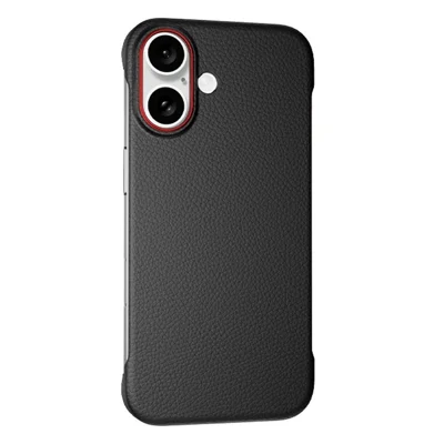 For iPhone 16 Case Borderless Slim Anti Drop Leather Texture PC Phone Back Cover - Black