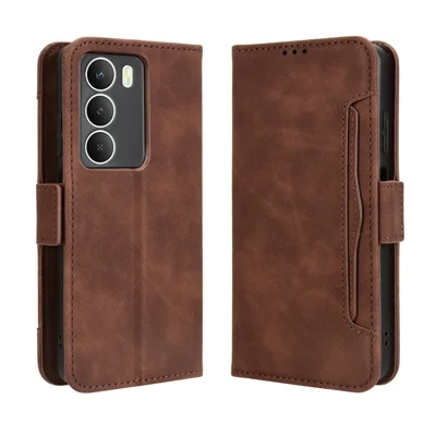 For Realme C73 5G / 14x 5G / V70 5G / V70s 5G Leather Case Phone Wallet Cover with Multiple Card Slots - Brown