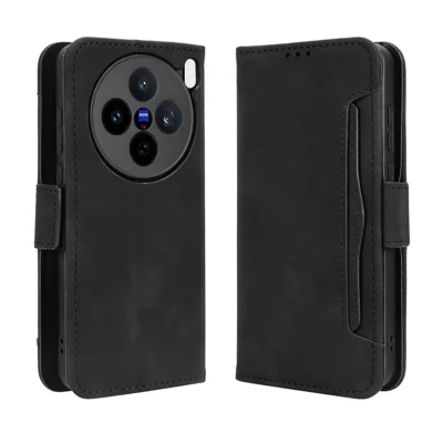 For vivo X200s 5G Leather Case Phone Wallet Cover with Multiple Card Slots - Black