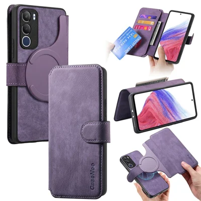 CASENEO For vivo Y19s 4G Magnetic Case  Detachable Leather Phone Wallet Cover - Purple 