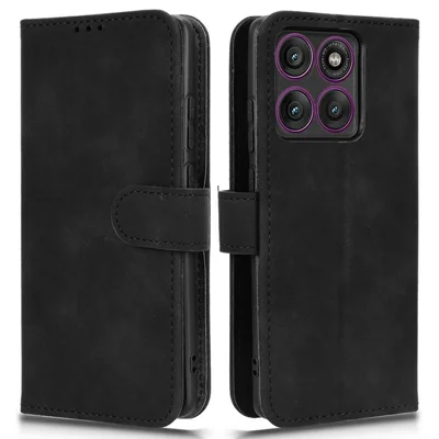For Motorola Edge 60 Pro 5G Leather Case Skin Feel Anti Drop Wallet Flip Phone Cover - Black