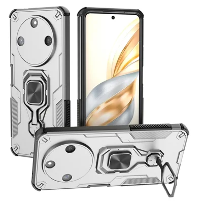 For Honor X60 5G Case Rotatable Ring Kickstand PC + TPU Shockproof Phone Cover - Titanium Grey