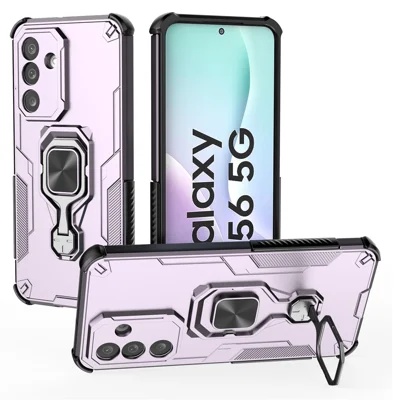 For Samsung Galaxy M56 5G Case Rotatable Ring Kickstand PC + TPU Shockproof Phone Cover - Purple