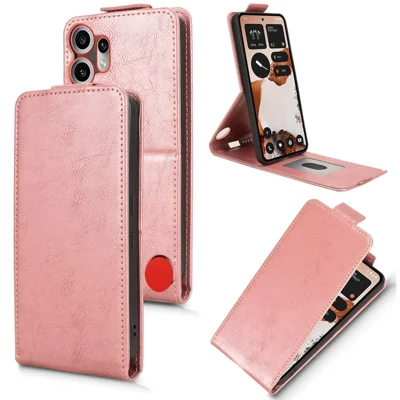 For Nothing CMF Phone 2 Pro Stand Case Magnetic Clasp Vertical Flip Leather Phone Cover with Card Holder - Rose Gold