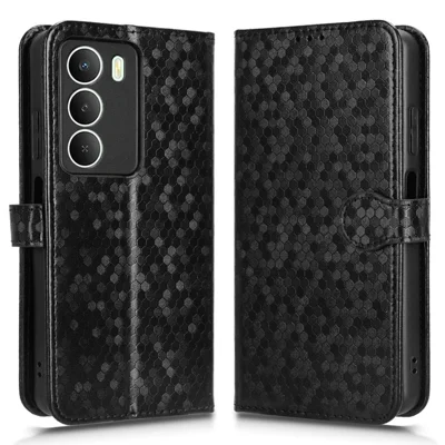Wallet Case For Realme 14x 5G  /  V70s 5G  /  V70 5G Dot Pattern Imprint PU Leather Phone Cover - Black