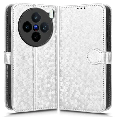 For vivo X200s 5G Wallet Case Dot Pattern Imprint PU Leather Phone Cover - Silver
