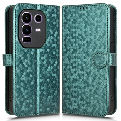 For Infinix Note 50 Pro+ 5G Wallet Case Dot Pattern Imprint PU Leather Phone Cover - Green