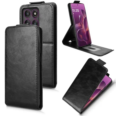 For Motorola Edge 60 Pro 5G Stand Case Magnetic Clasp Vertical Flip Leather Phone Cover with Card Holder - Black