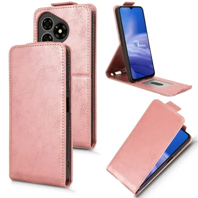 For Ulefone Note 19 stående hylse med magnetisk klap, lodret flip, læderet telefondæksel med kortlomme - rosegylden