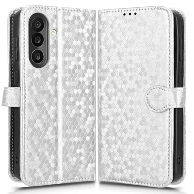 For Samsung Galaxy M56 5G Wallet Case Dot Pattern Imprint PU Leather Phone Cover - Silver