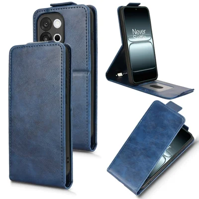 For OnePlus 13T 5G Stand Case Magnetic Clasp Vertical Flip Leather Phone Cover with Card Holder - Dark Blue