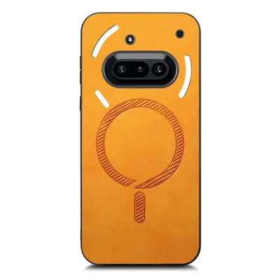 For Nothing Phone (3a) Leather Back Magnetic Case Skin-touch Phone Cover - Yellow