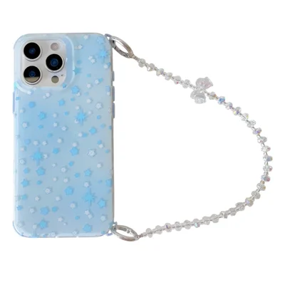 For iPhone 16 Pro Max Case IMD Star Design TPU Phone Cover with Beaded Strap - Blue