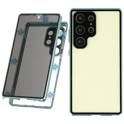 For Samsung Galaxy S24 Ultra Case with Anti-Spy Screen Protector / Lens Film Tempered Glass Metal Phone Cover - Green