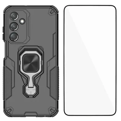 WANLONFENG For Samsung Galaxy A25 5G (Global) (161.0 x 76.5 x 8.3mm) Phone Case  PC TPU Back Cover Kickstand with Tempered Glass - Black
