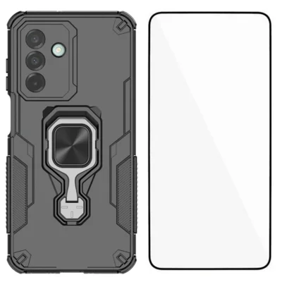 WANLONFENG For Samsung Galaxy A26 5G Phone Case  PC TPU Back Cover Kickstand with Tempered Glass - Black
