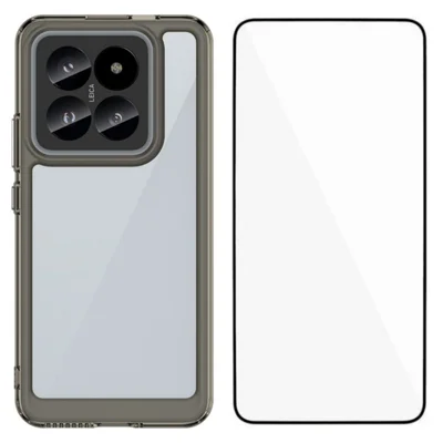 WANLONFENG For Xiaomi 14 Pro Phone Case  XC Series TPU Acrylic Cover with Tempered Glass (Big Lens Hole) - Transparent Grey