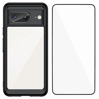 WANLONFENG For Google Pixel 8 Back Cover  XC Series TPU Acrylic Phone Case with Tempered Glass Film - Black
