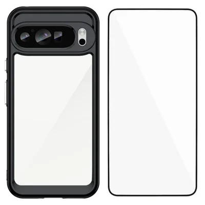 WANLONFENG For Google Pixel 9 Pro XL Back Cover  XC Series TPU Acrylic Phone Case with Tempered Glass Film - Black