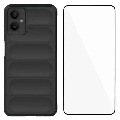 WANLONFENG For Samsung Galaxy A06 5G TPU Case  HD Series Anti Slip Phone Cover with Tempered Glass - Black
