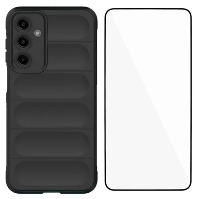 WANLONFENG For Samsung Galaxy A16 4G / Galaxy A16 5G TPU Case  HD Series Anti Slip Phone Cover with Tempered Glass - Black