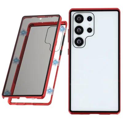 For Samsung Galaxy S25 Ultra Case with Anti-Spy Screen Protector Tempered Glass Metal Phone Cover Magnetic Clasp - Red