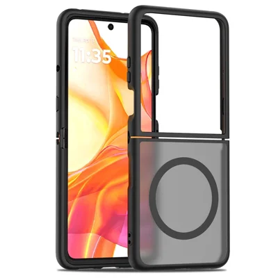 Magnetic Case For Motorola Razr 70 Ultra / 60 Ultra 5G / Razr Ultra 2026 5G / 2025 5G TPU Frame Acrylic Back Phone Cover Skin Touch - Black