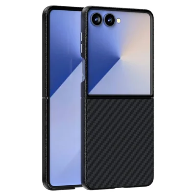 ABEEL For Samsung Galaxy Z Flip7 5G Magnetic Case Wide Carbon Fiber Texture Back Cover - Black