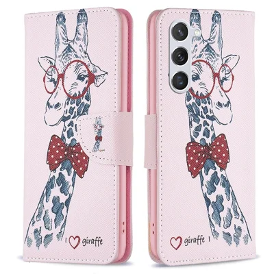 For Samsung Galaxy S23 Phone Case Pattern Printing PU Leather Wallet Stand Cover - Giraffe