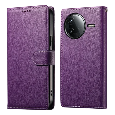 For Xiaomi Redmi K80 5G  /  Poco F7 Pro 5G Stand Case Litchi Texture Leather Wallet Phone Cover Magnetic Snap - Purple