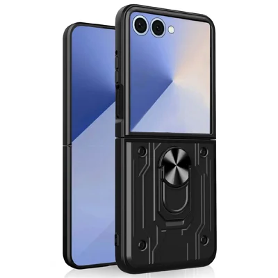For Samsung Galaxy Z Flip7 5G Case Kickstand PC Phone Back Cover - Black