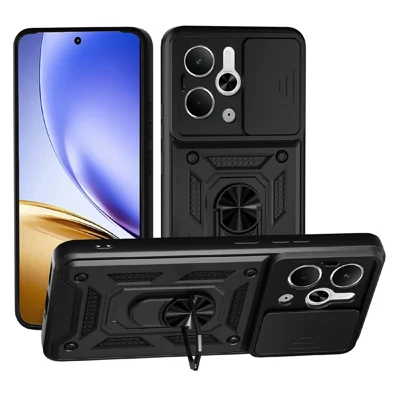 For Realme P3 5G  /  14 5G Case with Slide Camera Lid PC + TPU Kickstand Phone Cover - Black