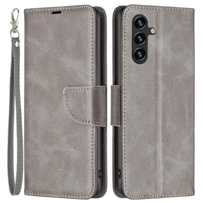 For Samsung Galaxy A14 5G / A14 4G Case Smooth Leather Wallet Stand Mobile Phone Cover with Strap - Grey