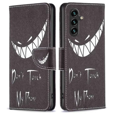 For Samsung Galaxy A14 5G / A14 4G Phone Case Pattern Printing PU Leather Wallet Stand Cover - Don't Touch My Phone