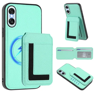 For Sony Xperia 10 VI Magnetic Case TPU + PU Leather Phone Back Cover with Detachable Card Holder - Mint Green