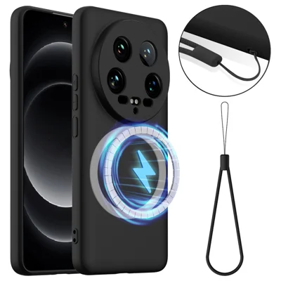 For Xiaomi 14 Ultra Magnetic Case Anti-Drop Liquid Silicone Phone Cover - Black