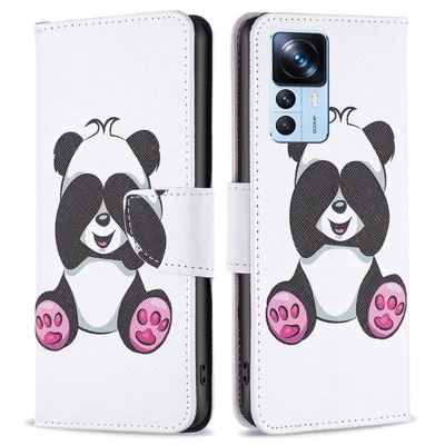 Ledertasche mit Musterdruck, Brieftasche, Ständer, Klappdeckel für Xiaomi 12T 5G / Redmi K50 Ultra 5G / 12T Pro 5G - Panda