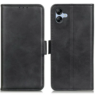 For Samsung Galaxy A08 5G / A08 4G / A07 5G / A07 4G / A06 5G / A06 4G Case Stand Cowhide Texture PU Leather Phone Cover - Black
