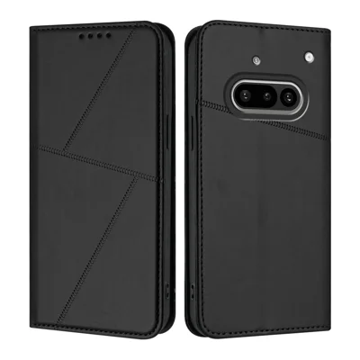 For Nothing Phone (3a) Wallet Case Magnetic Closure Leather Flip Phone Cover with Stand - Black