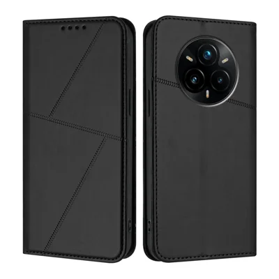 For Realme 14 Pro+ 5G Wallet Case Magnetic Closure Leather Flip Phone Cover with Stand - Black