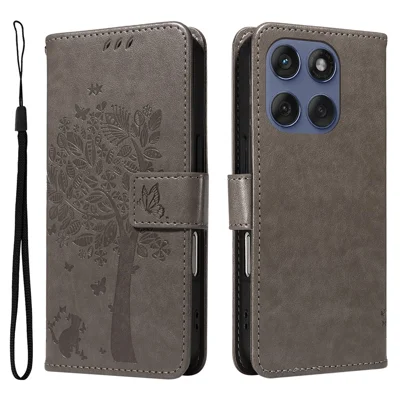 For Motorola Edge 60 Fusion 5G / Motorola Edge 60 5G / Motorola Edge (2025) 5G / Motorola Edge 60 Pro 5G Phone Case with Stand Cat Tree Pattern Leather Wallet Mobile Cover - Grey