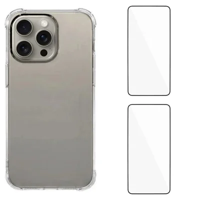 WANLONFENG For iPhone 12 Pro Max 6.7 inch TPU Case  WL3 Series 1.5mm Phone Cover with 2Pcs Tempered Glass (Big Lens Hole) - Transparent
