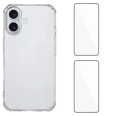 WANLONFENG For iPhone 16 Plus TPU Case  WL3 Series 1.5mm Phone Cover with 2Pcs Tempered Glass (Big Lens Hole) - Transparent