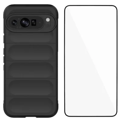 WANLONFENG For Google Pixel 9 Pro XL TPU Case  HD Series Anti Slip Phone Cover with Tempered Glass - Black