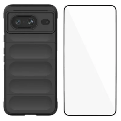 WANLONFENG For Google Pixel 8 TPU Case  HD Series Anti Slip Phone Cover with Tempered Glass - Black
